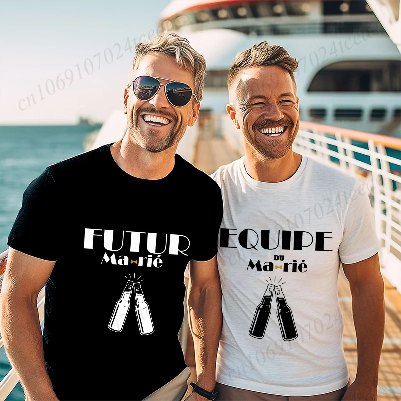 French Evg Team Future Groom Squad T-shirt Single Farewell Bachelor Party Tees Beer Wedding Party Groomsman Oversized Clothing