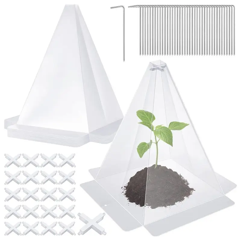 ABZC-20Pcs Garden Cloches For Plants Reusable Clear Bell Covers Plastic Small Plant Seedling Protector With 40Pc Metal Stakes