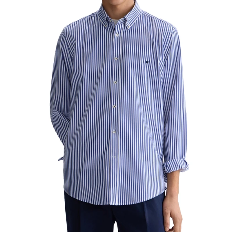 PG Men's Vertical Striped Button-Down Shirt, Regular Fit Long Sleeve Business Casual Cotton Dress Shirt for Work Office