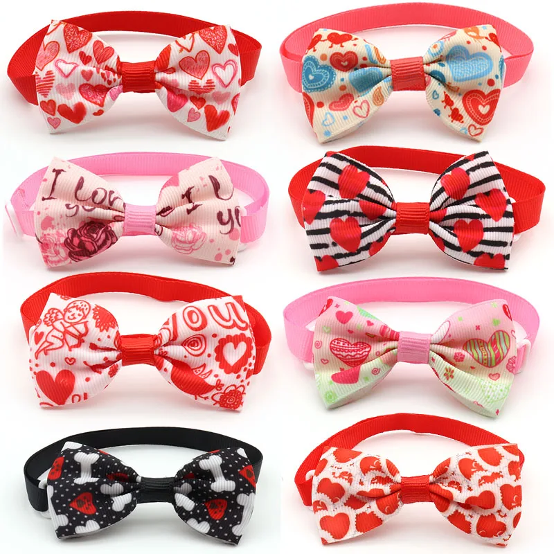 

50/100 Pcs Dogs Pets Accessories For Small Medium Dog Bowties Valentine's Day Love Patterns Cat Dog Bow Tie Necktie Pet Supplies