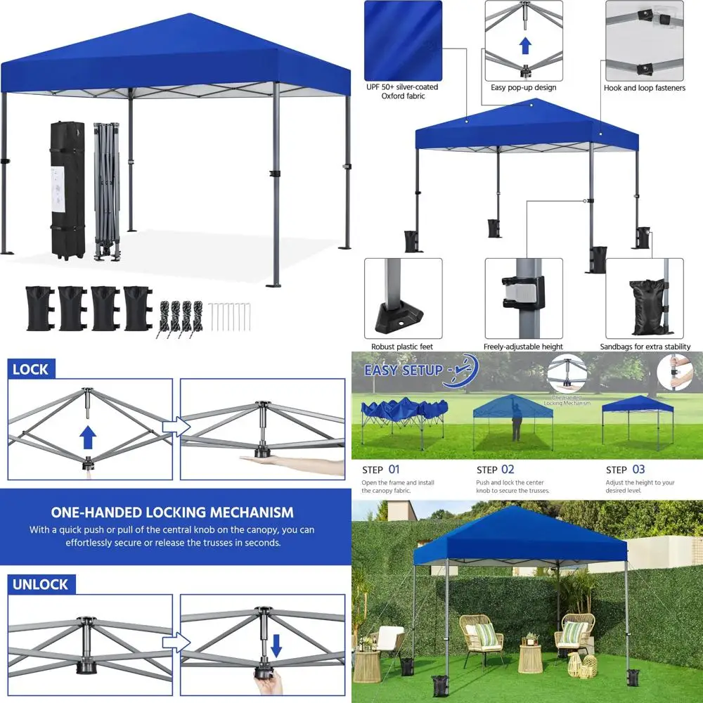 

Portable Instant Canopy Tent for 1 Person, 10x10 Outdoor Gazebo with Easy Setup, Commercial-Grade Shelter, Push-Button Deploymen