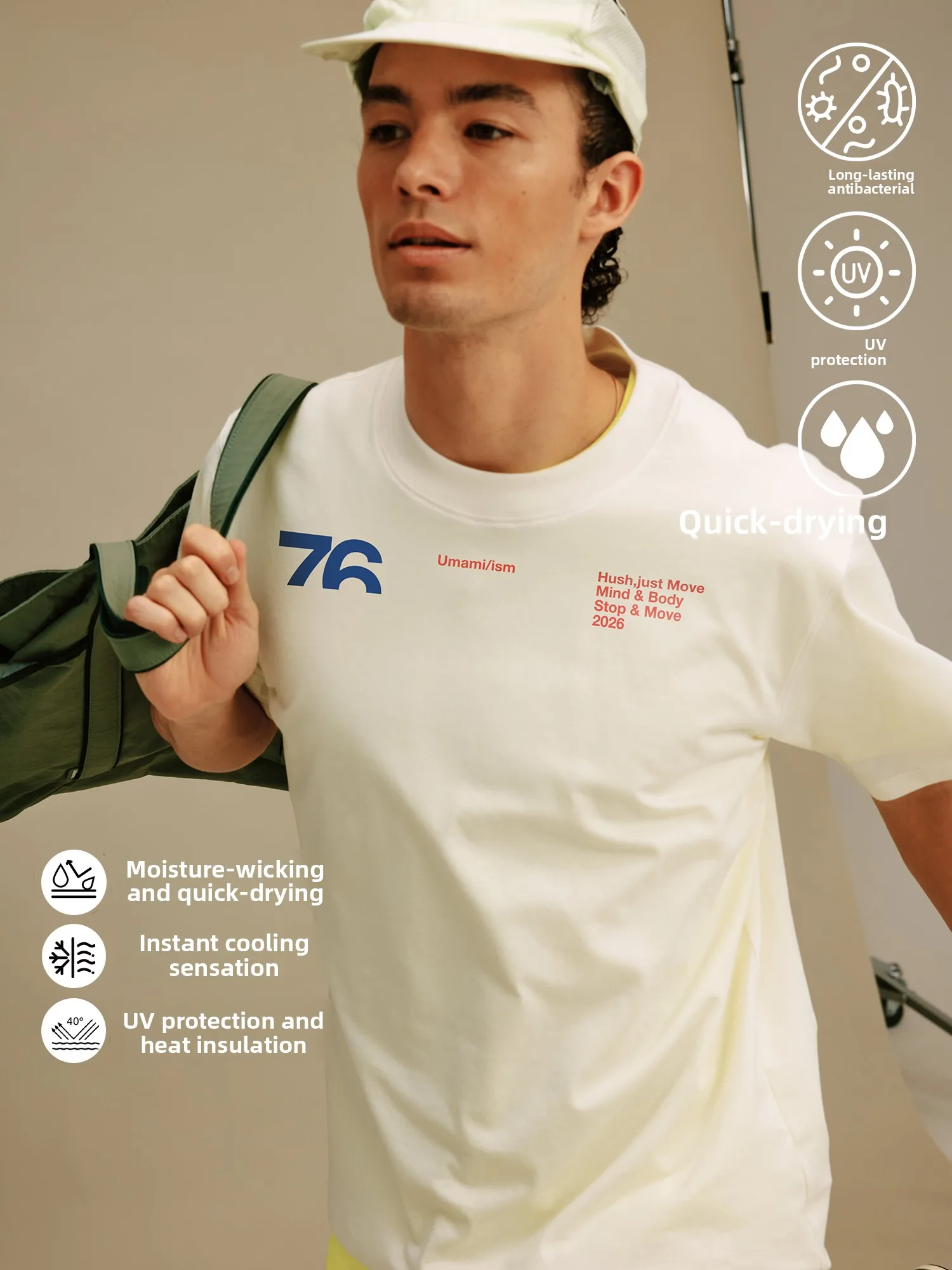 Quick Dry Running T-Shirt Short Sleeve Cool Feeling Summer Sportswear UMISM Moisture Wicking UV Protection Men's round Neck Top