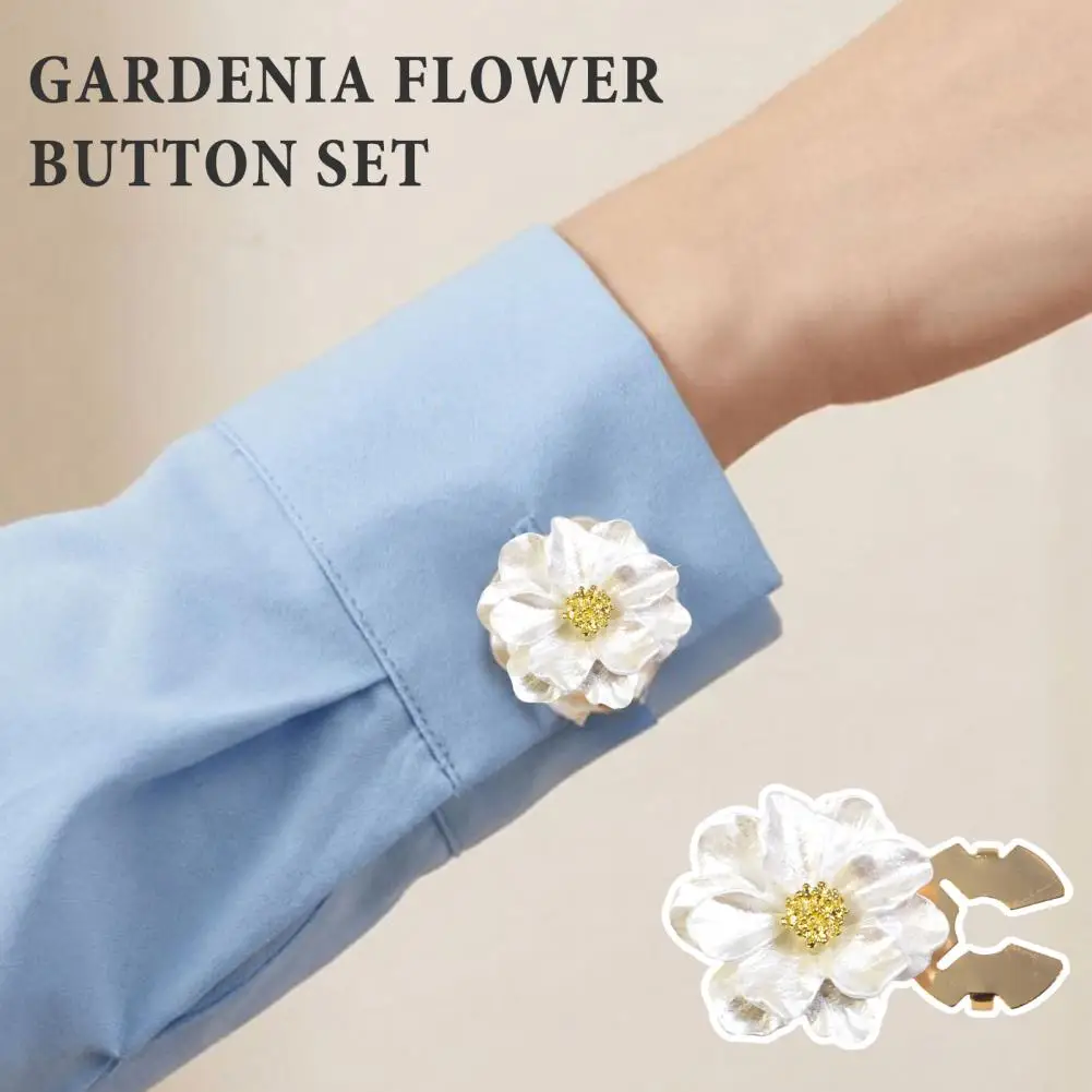 Gardenia Flower Cufflink, Decorative Shirt Button Cover For Easy Installation And An Elegant Upgrade To Your Cuffs