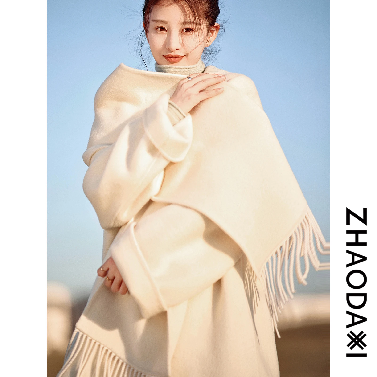 

Пальто-шарф в стиле Ghostly, свободного кроя, из верблюжьей шерсти, на одной пуговице, из твида, простое, длинное, средней длины, однотонное, для деловых поездок