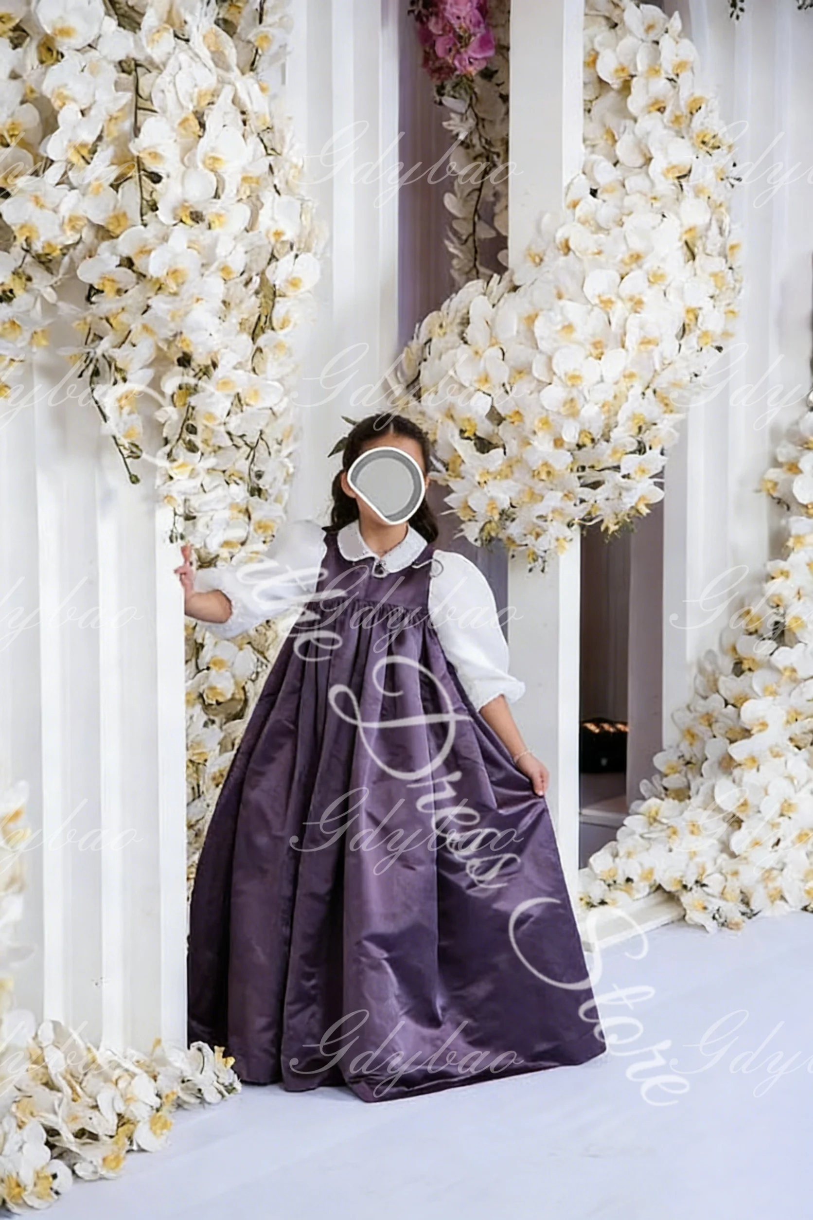 Ivory Satin Customized Flower Girl Dress Half Sleeve High Waist Bridesmaid Kids Birthday Party First Communion Ball Gowns
