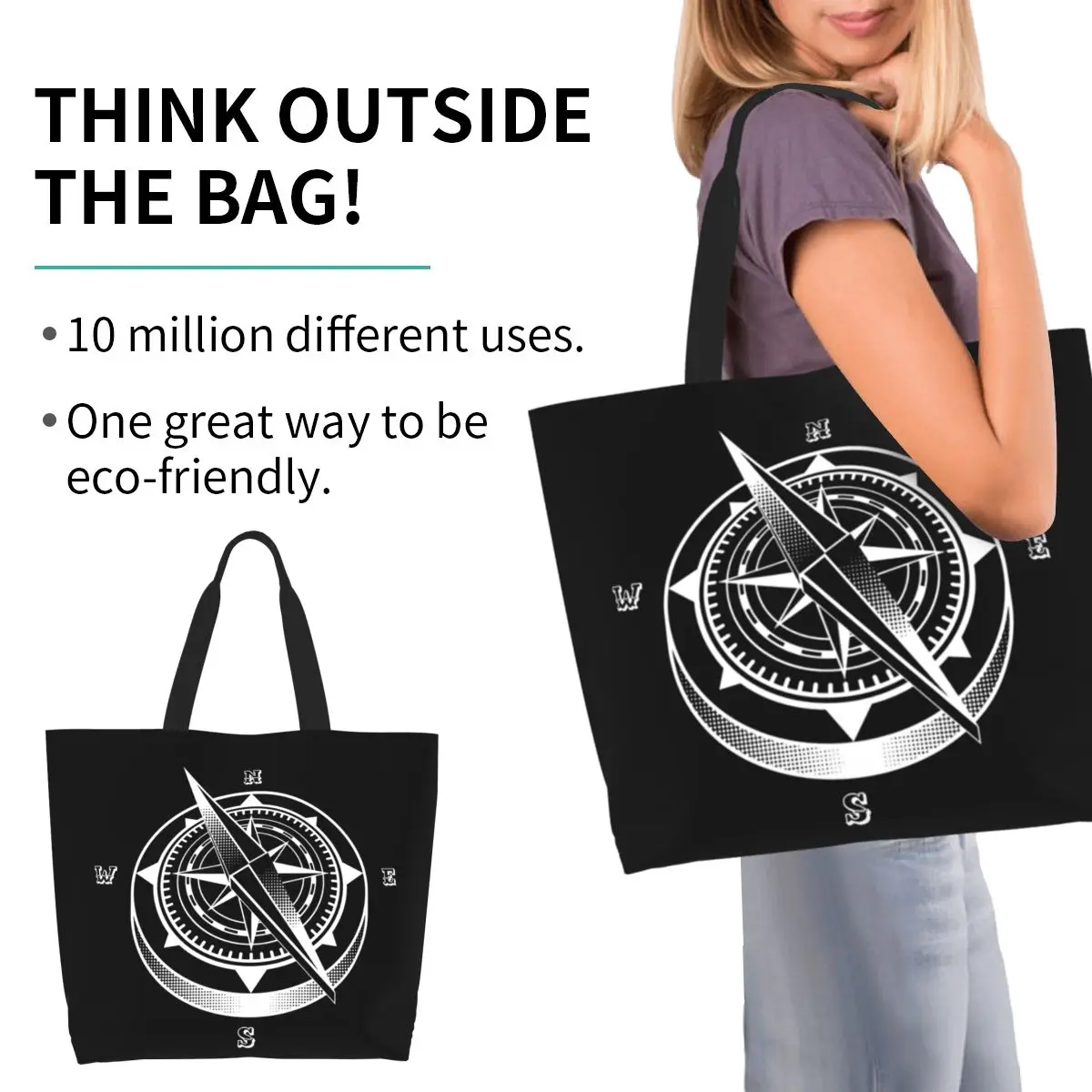 Nautical Compass Captain Anchor Boat Shopping Tote Bag Canvas Large Capacity Shoulder Bags Shopper Grocery Handbag for Women