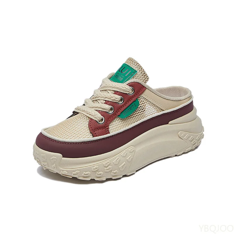 أحذية صيفية شبكية قابلة للتنفس كاجوال متعددة الاستخدامات بنصف سحب أحذية نسائية عصرية بنعل سميك لزيادة الارتفاع أحذية نسائية 2026
