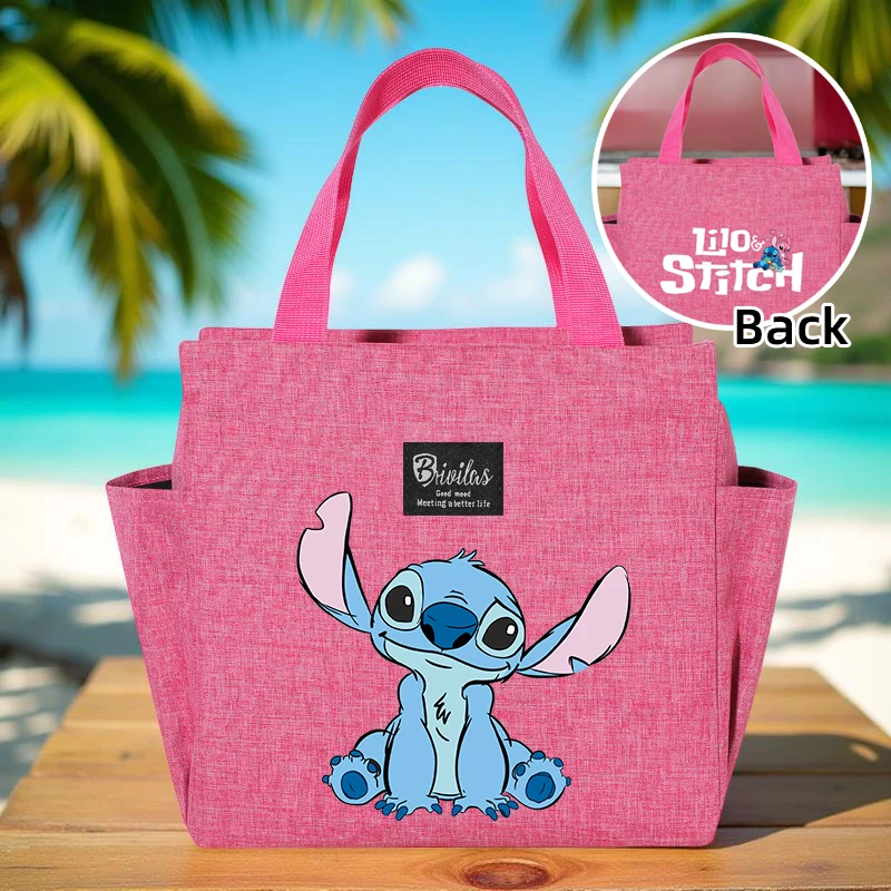 Stitch Insulated Lunch Bag, Stitch & Angel Portable Lunch Carrier, Bento Tote, น้ําหนักเบา, นํากลับมาใช้ใหม่ได้, ป้องกันการรั่วซึม, การออกแบบแบบพกพา