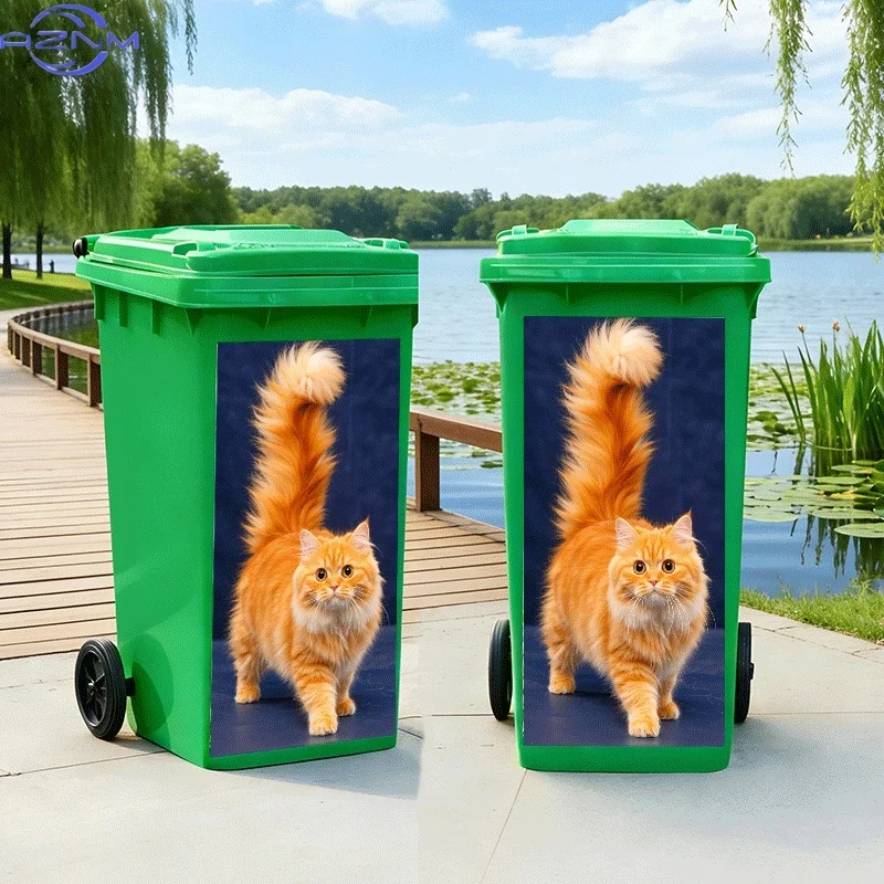 [2D Flat Printing]1pc Trash Can Sticker[Title Translated, Do Not Change] Golden-Tailed Cute Cat Walking Theme Design Wall Stic