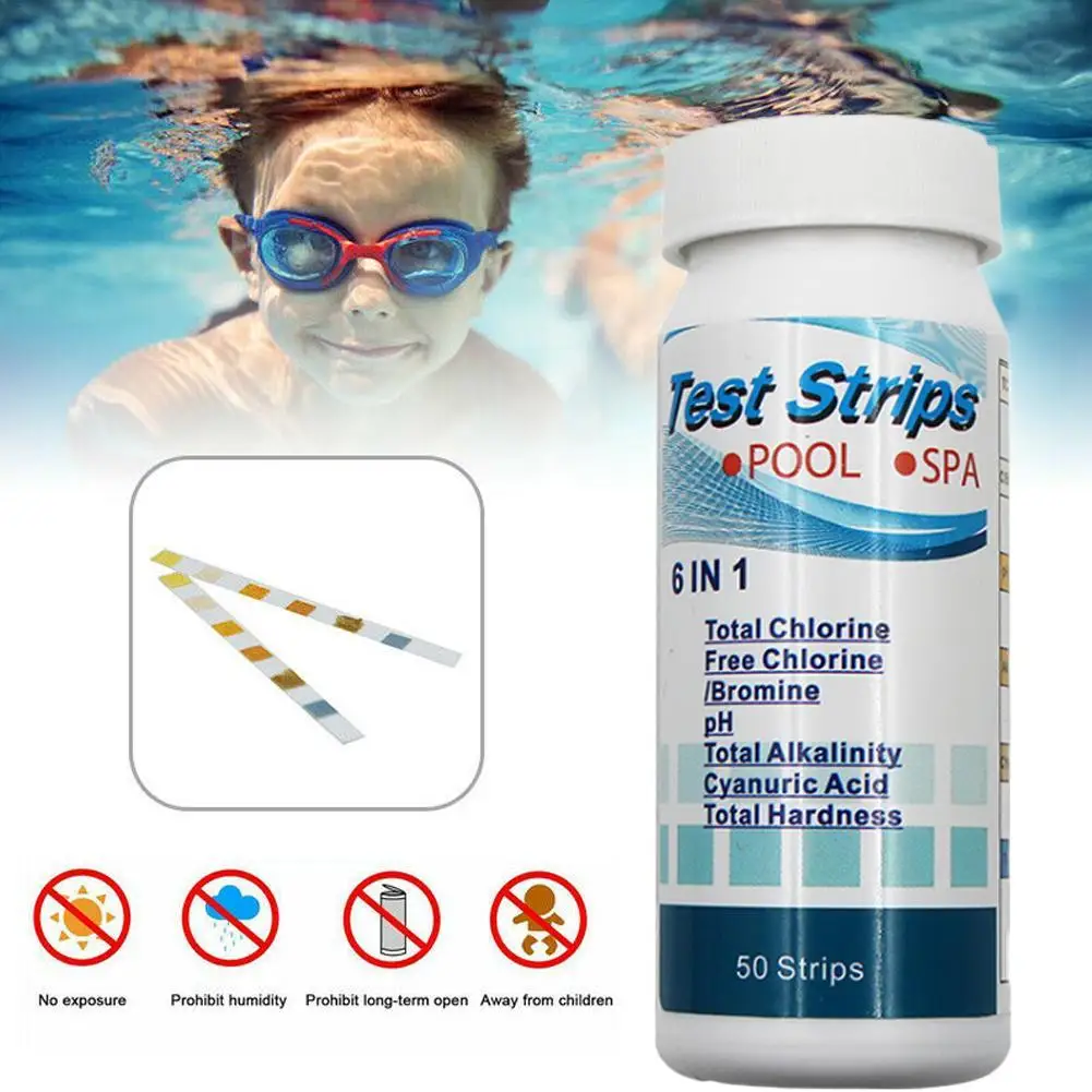 6-in-1-Chlor-PH-Teststreifen SPA Schwimmbad Wassertest Chlor Alkalität Restwert Härte Testpapier Testband