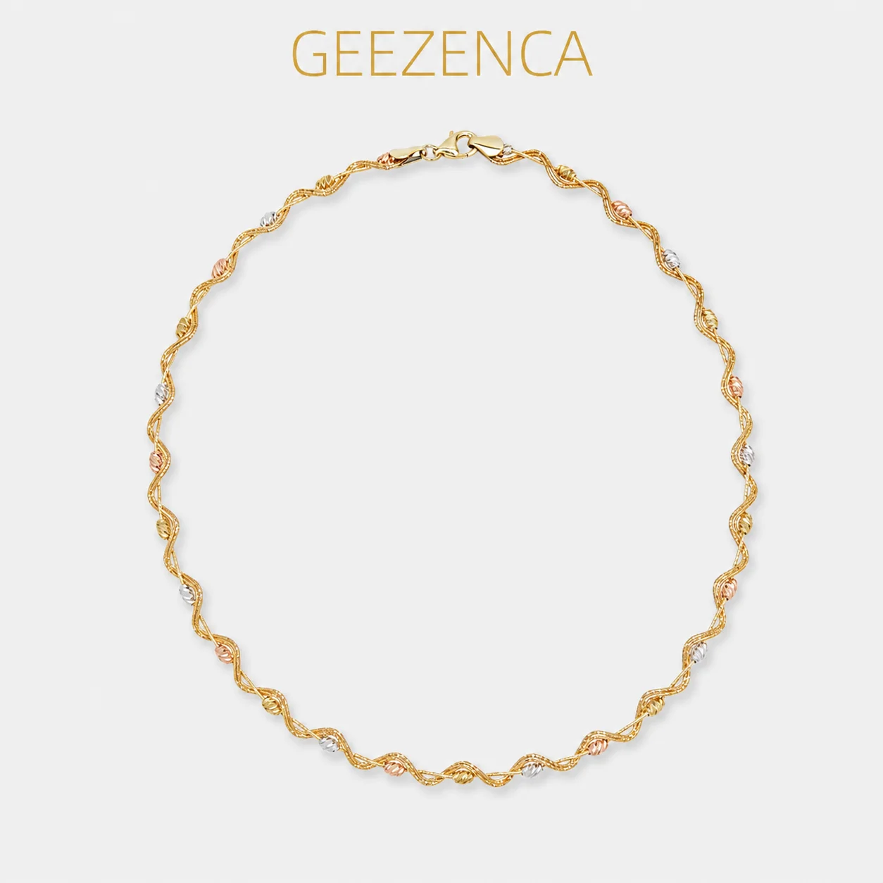 GEEZENCA Italian Jewelry 925 Sterling Silver Tri Toned Woven Chain Choker Necklace Women Shiny Trendy 5MM Layered Necklaces Gift