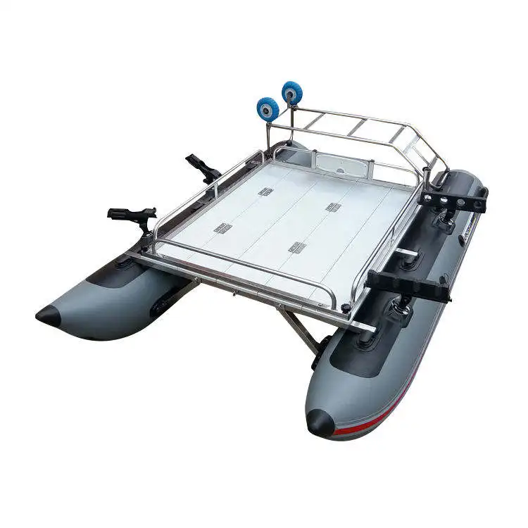 1/2 Person Inflatable Lure Fishing Catamaran With Stainless Steel Side Fence and Hand Cartpromote sales