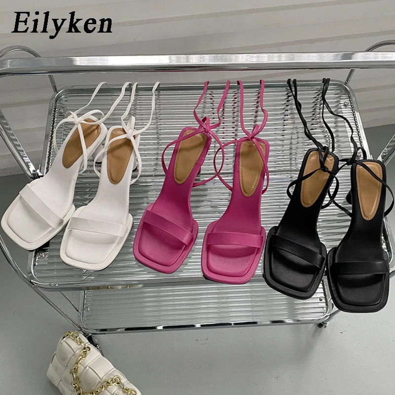 Eilyken 2024 Summer New Brand Ankle Strap Sandal Women Thin High Heel Lace-Up Dress Pumps Shoes Outdoor Gladiator Sandals