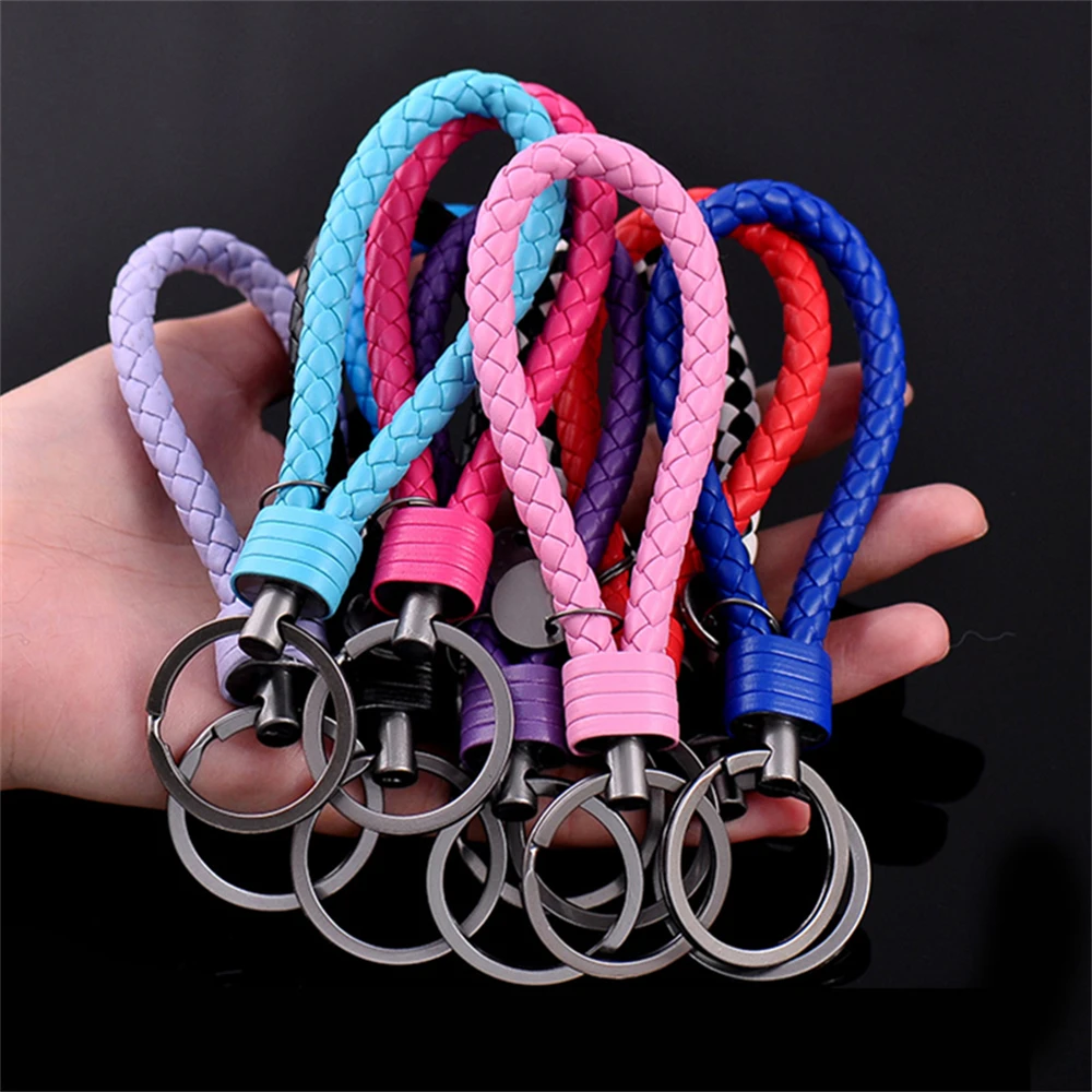 PU Leather Braided Woven Rope Wristlet Keychain Strap For Men Women Quality DIY Key Chains Bag Car Key Ring Jewelry Accessories