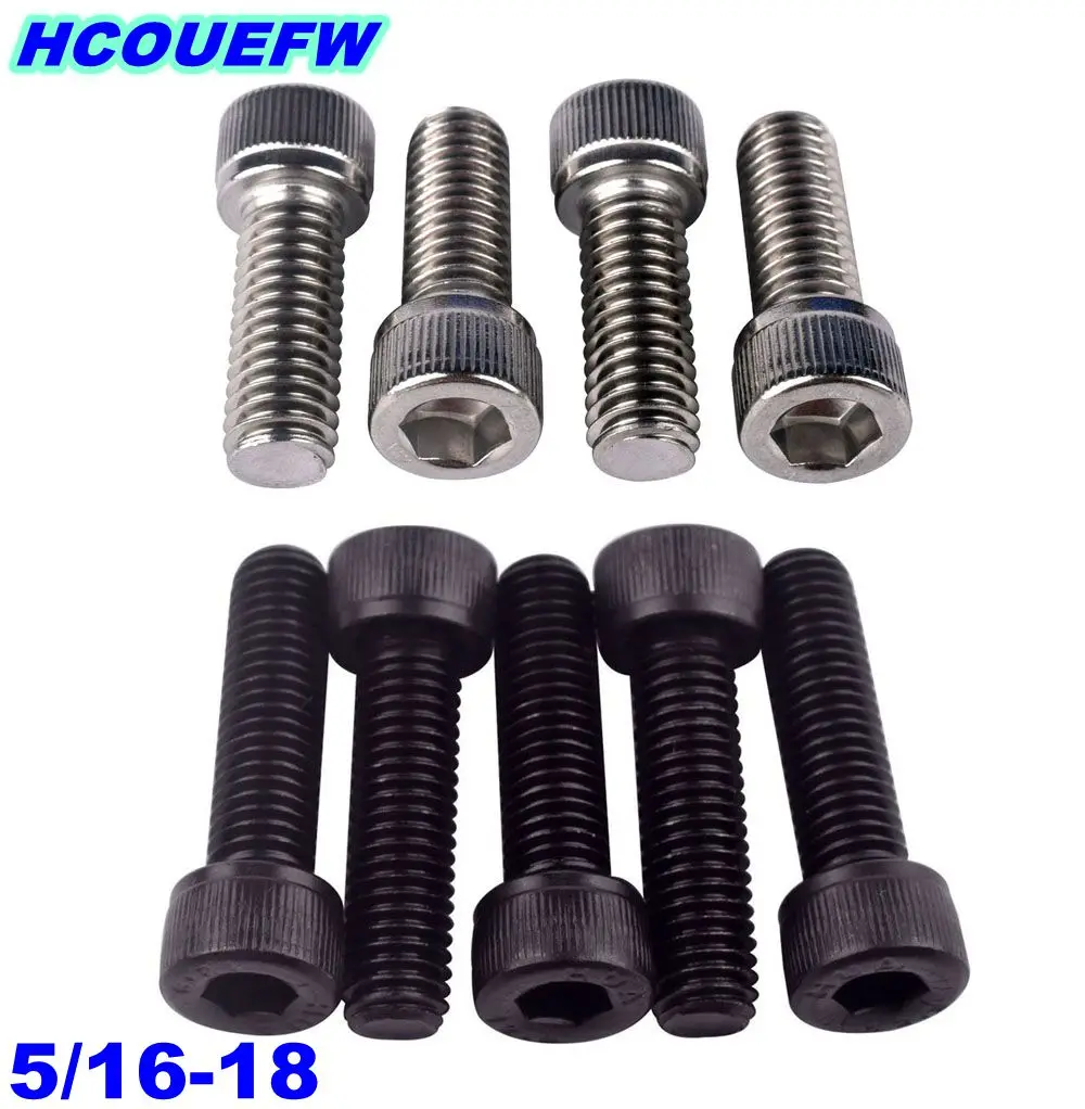 HCOUEFW 5Pcs 5/16-18 Inch Coarse Thread Hexagon Bolt 304 Stainless Steel or Black 12.9 Grade Carbon Steel Allen Hex Socket Screw