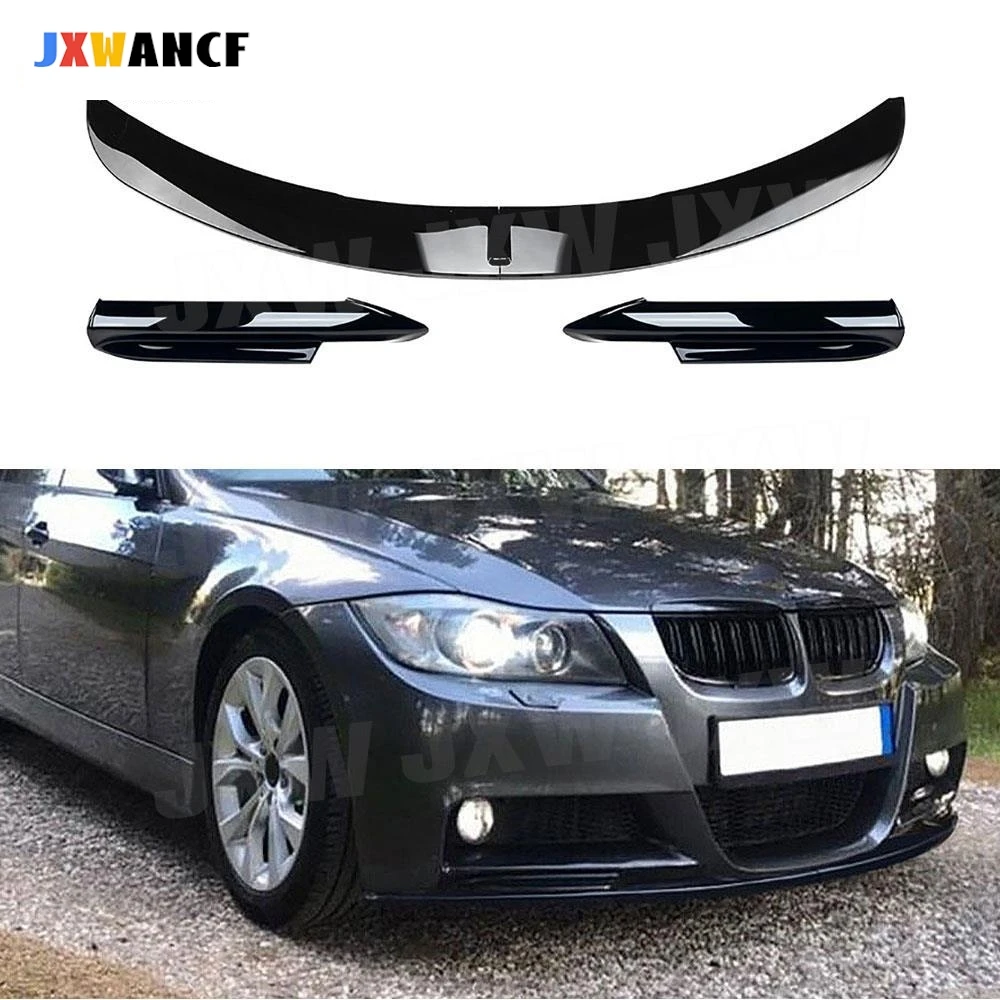 

JXWANCF ABS Front Bumper Lip Spoiler With Canard Splitters for BMW 3 Series E90 MTech Sport 2005-2008 Front Lip Flaps Apron