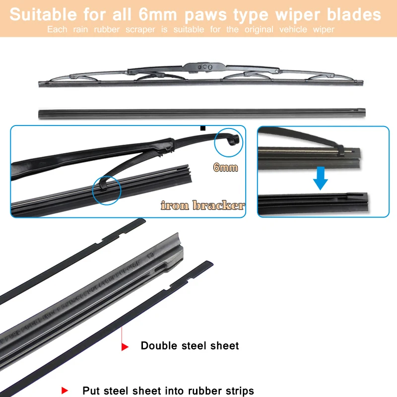 Car Windscreen Hybrid Frame Natural Rubber Refill Strip Wiper Blade 14\