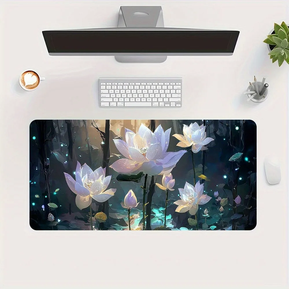 Tapis de souris avec motif de fleurs bleues et violettes, support antidérapant, décoration, tapis de souris gamer, grand clavier mécanique
