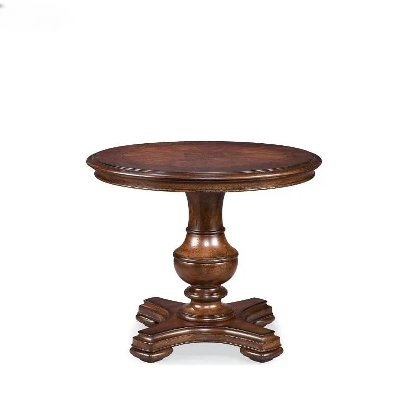 American retro old all solid wood imported marble color matching round coffee table, round coffee table tea table