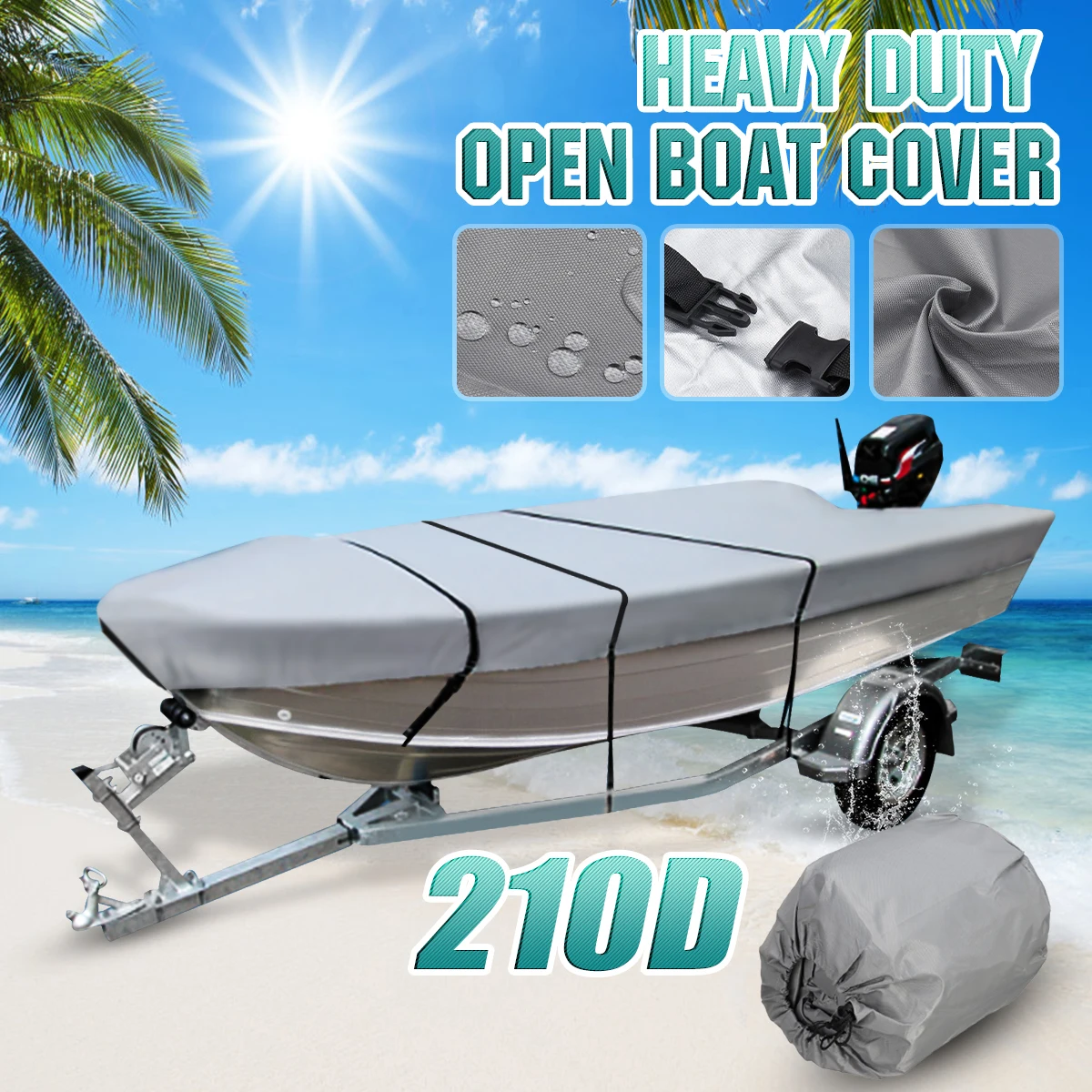 

4.1-4.5m 210D Grey Boat Cover Winter Snow Cover Trailerable Open Boat Cover Waterproof Sun Shade Dustproof Marine Accessories