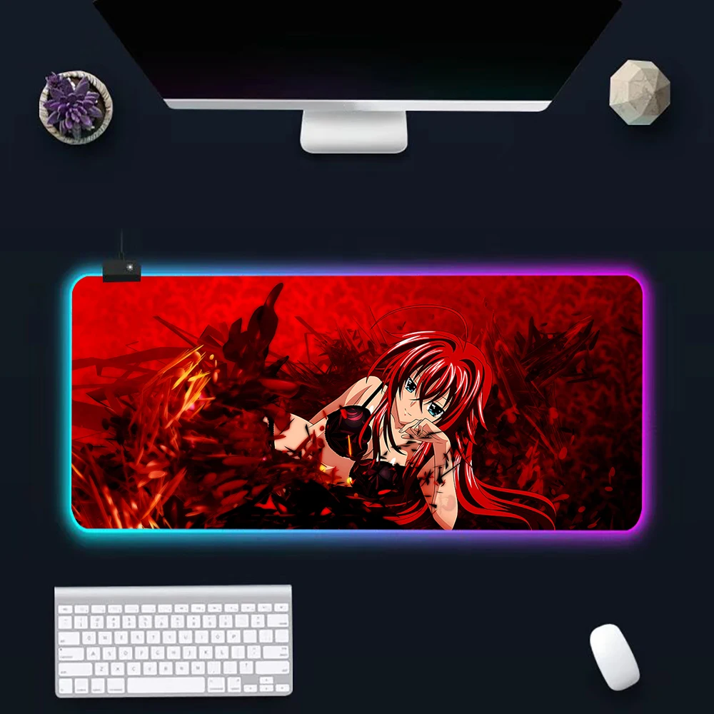 Hot Anime Red Devil Girl Rias RGB Pc Gamer Keyboard Mouse Pad Mousepad LED Glowing Mouse Mats Rubber Gaming Computer Mausepad
