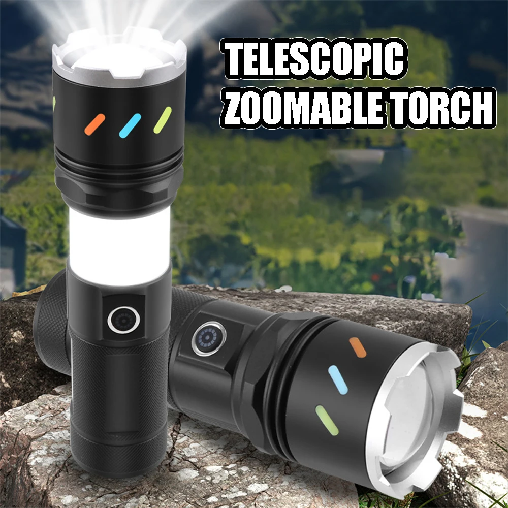 New Camping Ultra Bright LED Torch USB Type-C Rechargeable Telescopic Zoomable 8 modes Torch Emergency 30 Watt LED FlashLight