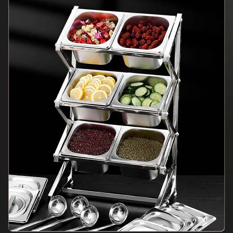 الفولاذ المقاوم للصدأ صندوق توابل 1/9 GN عموم مجموعة صينية صندوق تخزين مع رف الفولاذ المقاوم للصدأ فقاعة الحليب الشاي متجر المربى صندوق توابل