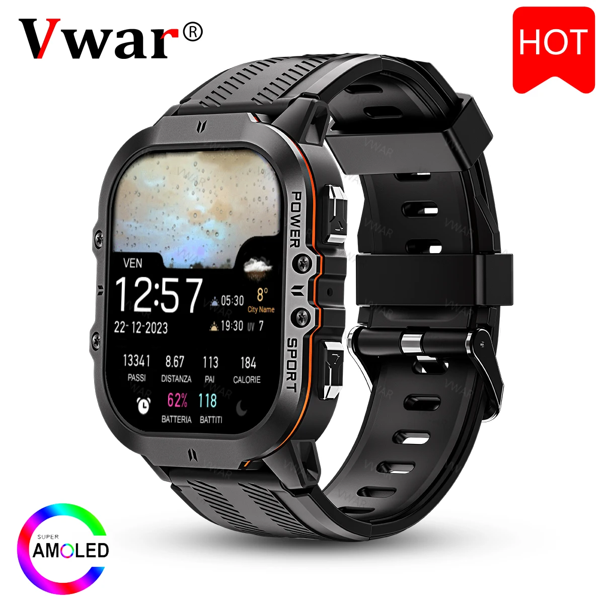 1.96 "ultra amoled Smartwatch taktische ip69k wasserdichte robuste Smartwatch Männer Bluetooth Anruf