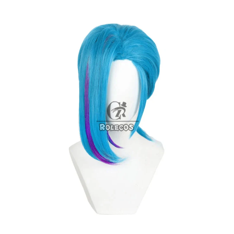 ROLECOS Capelli sintetici Gioco LOL Arcane Stagione 2 Jinx Parrucche Cosplay Jinx Halloween 45 cm Lungo Blu Misto Viola Parrucca Capelli sintetici