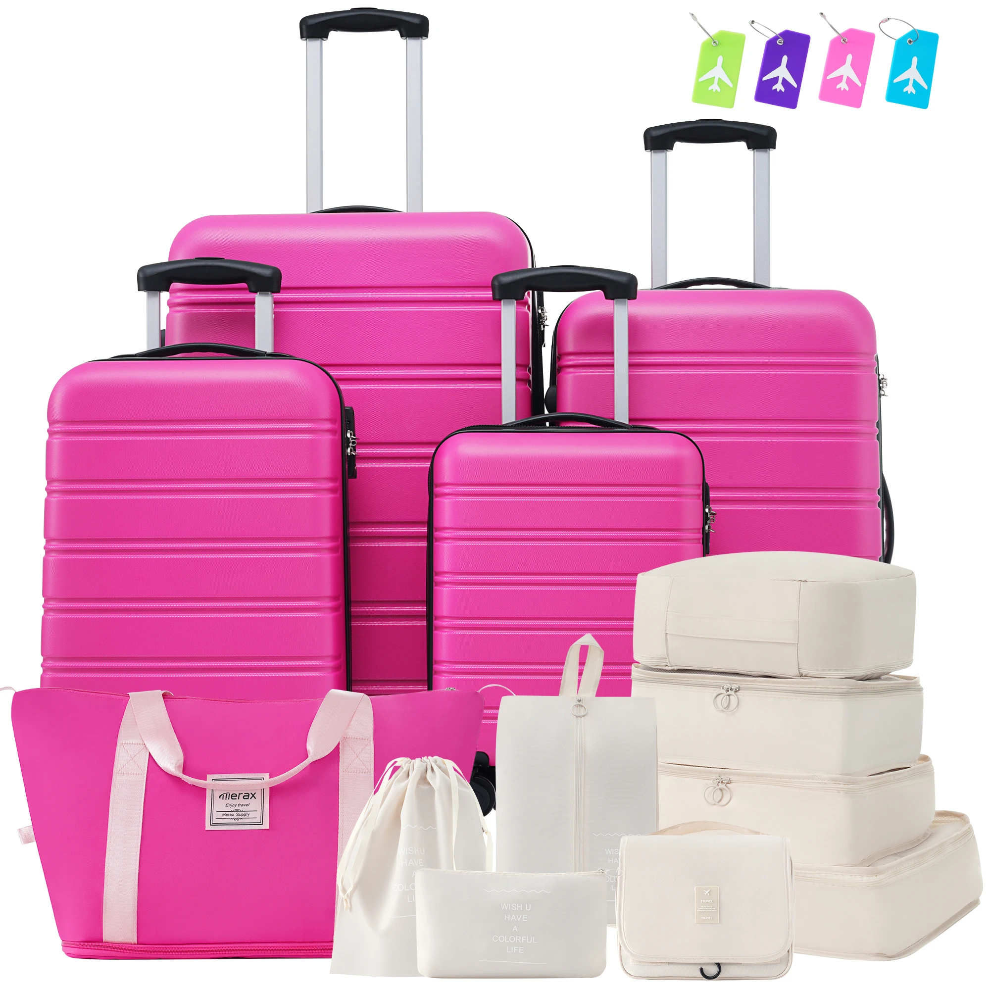 Zhuishu Hardshell Bagagesets 4 Stuks Met Tas Spinner Koffer Met Tsa Slot Lichtgewicht 16 "20" 24 "28" Koffers Reistassen