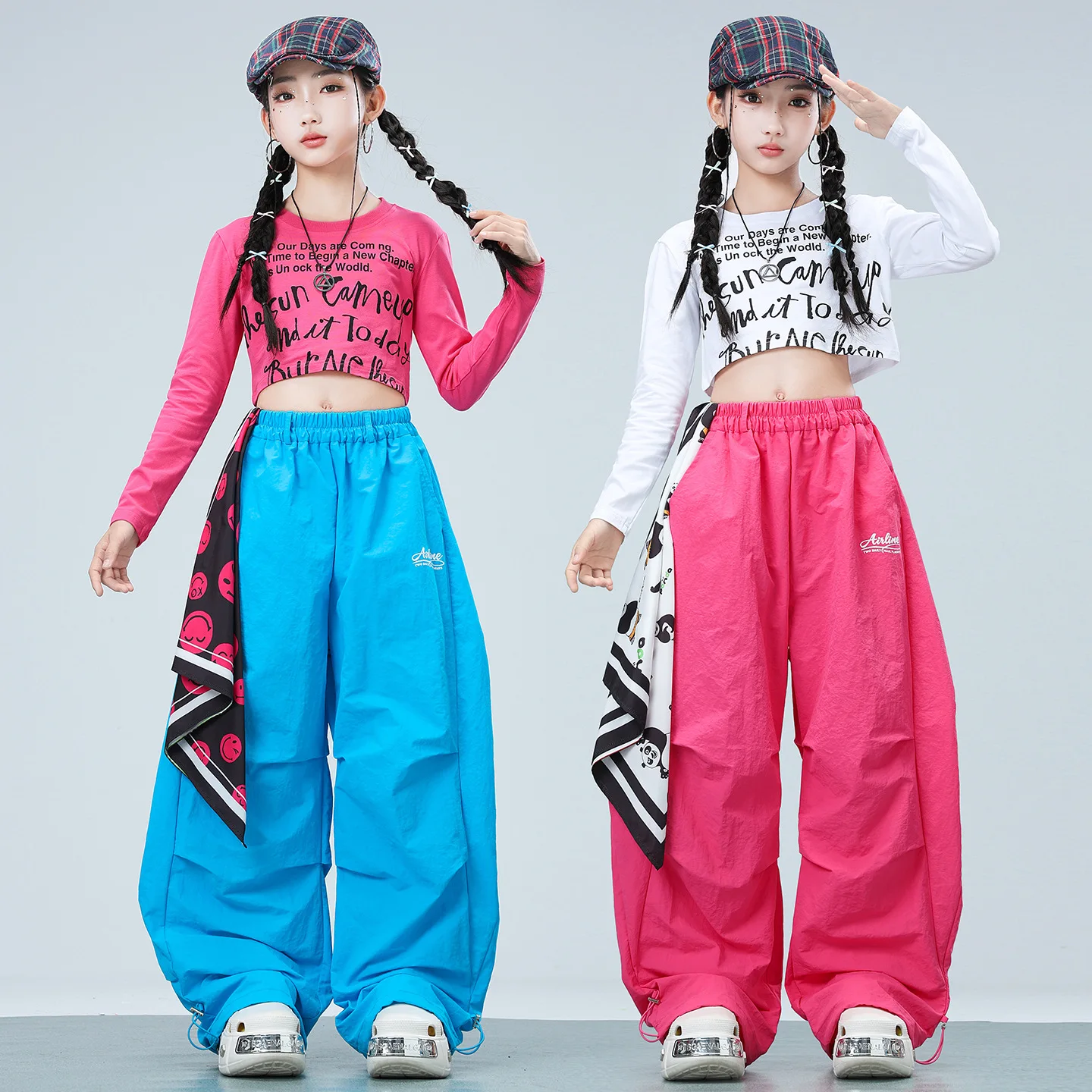 Girls Dopamine Color Jazz Dance Costume Kids Hip Hop Street Dance Practice Outfit Trendy Fashion Show Stage Set for Childen