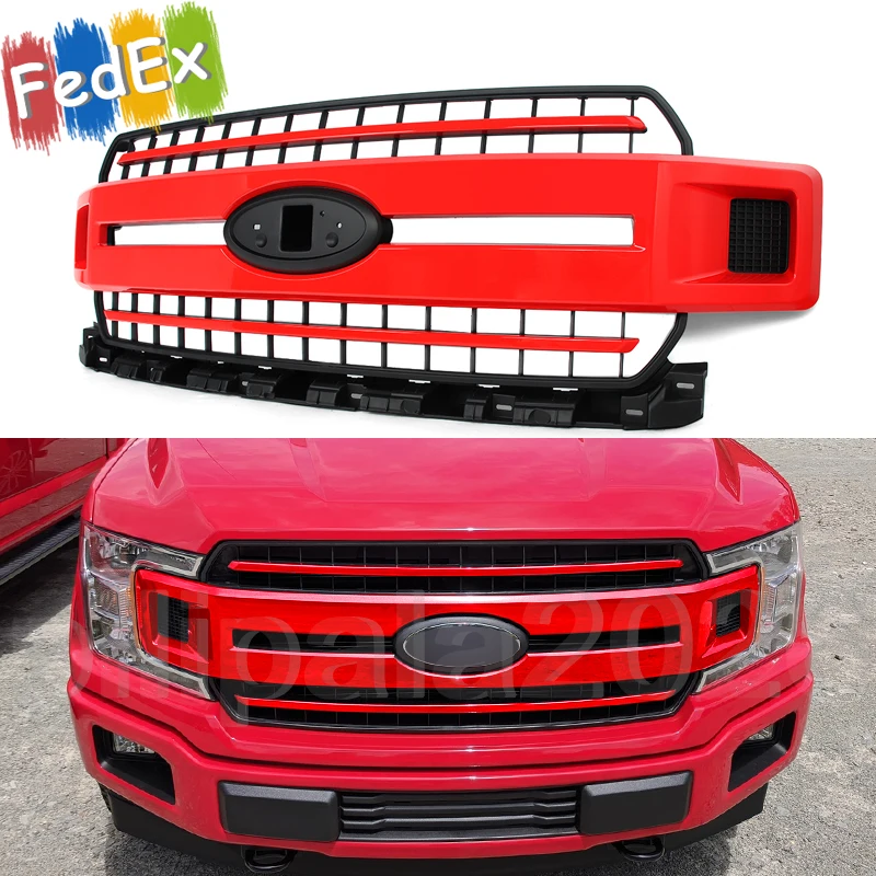 

For Ford F150 XL XLT 2018-20 Race Red Car Front Grille Air Intake Mesh Grills Front Hood Grill Front Upper Grille Grill Assembly