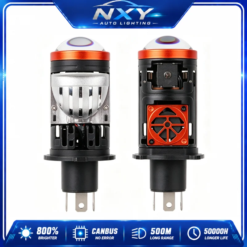 NXY Y5 H4 LED Headlight Bulb Mini Projector Lens Bi LED Hi Lo Beam Solenoid Switch Plug and Play Super Bright Car Lamp Retrofit