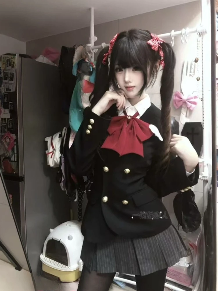 جديد الحلو Preppy نمط JK 2 قطعة مجموعة المرأة القوس معطف أسود + تنورة صغيرة مطوي اليابانية موضة ريترو سليم البدلة الخريف الشتاء #1