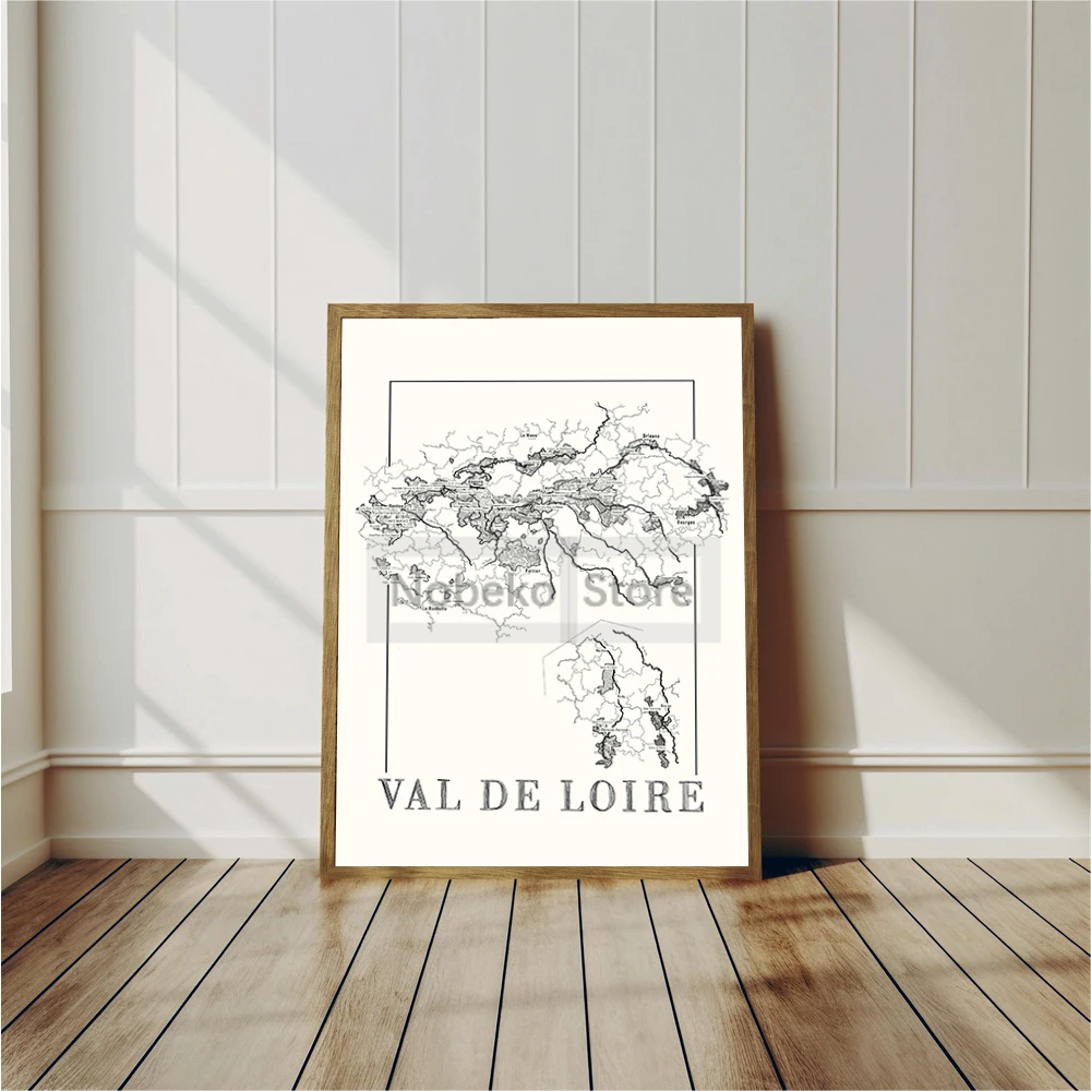 Vintage France Wine Map Poster Wine Brewing Drawing Map Prints Canvas Painting Wall Art Pictures Home Room Retro Map Decoration