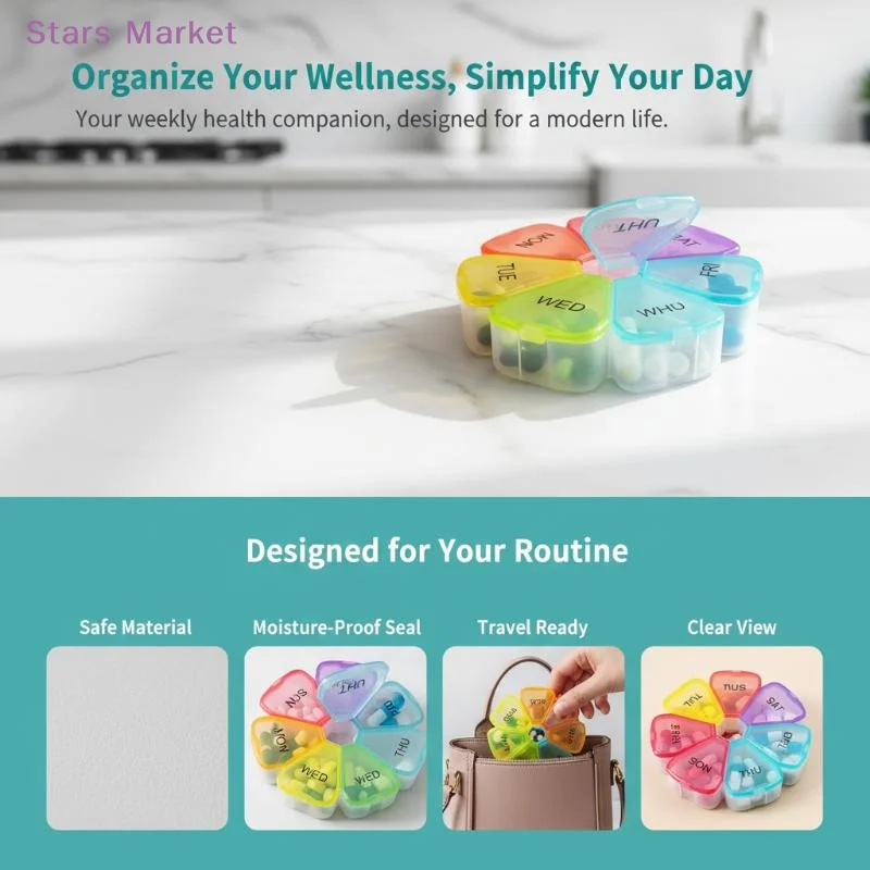 New Portable Travel Tablet Organiser With 7 Large Compartments For Vitamins Supplements Medication