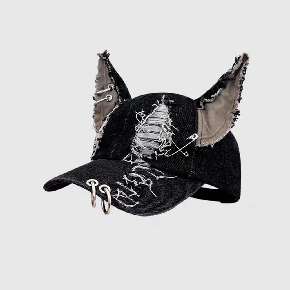 NEW Y2K Hot Doberman ears Jeans Rabbit Ears Cowboy Baseball Hat Wash Graffiti Hip Hop Cap Women Men Party Team Baseball Cap