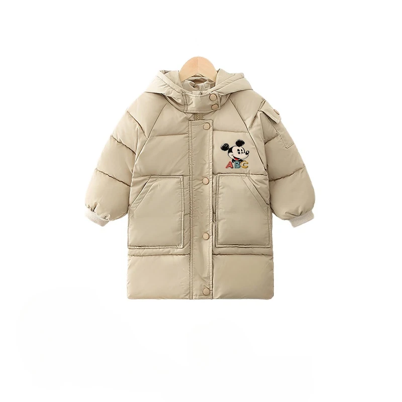 

Girls Mid-Length Hooded Cotton Coat, Fashionable Outerwear, Thick, Warm, Winter, 3-7Y