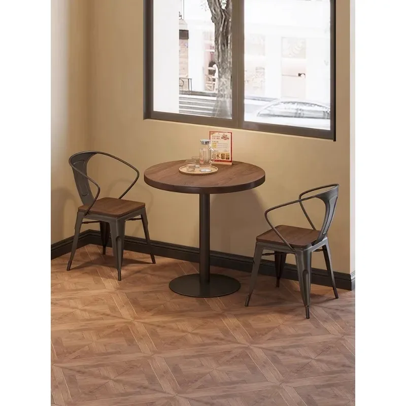 

Milk tea dessert shop solid wood small round table shopping mall restaurant round table cafe bar retro dining table 1018