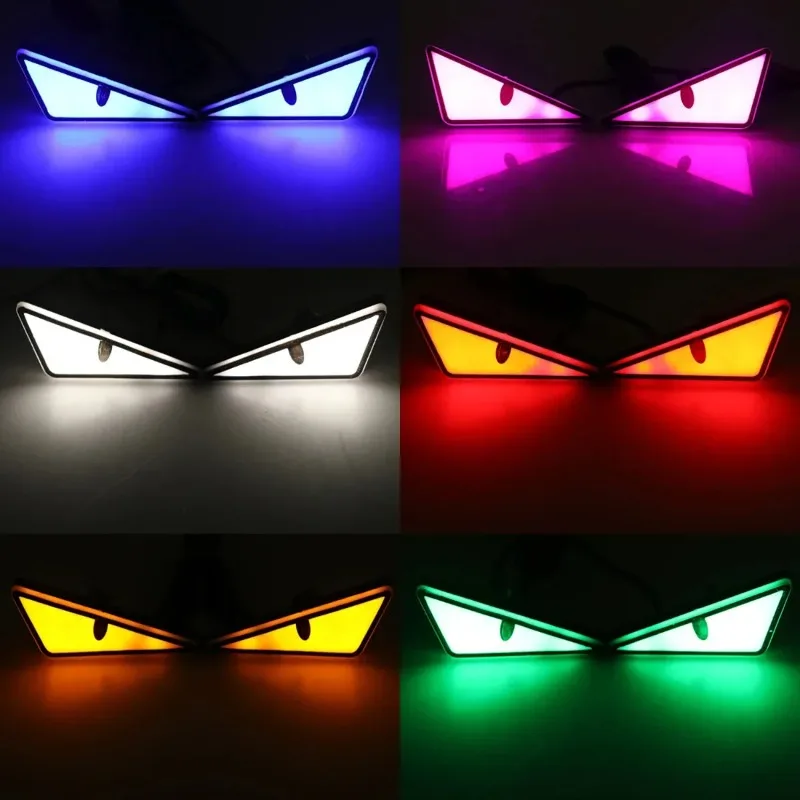 2Pcs LED Devil Eyes Light Demon Eyes Headlight Motorcycle Mini Turn Signal Flasher Tail Lamp Auto Decoration Lights Accessories