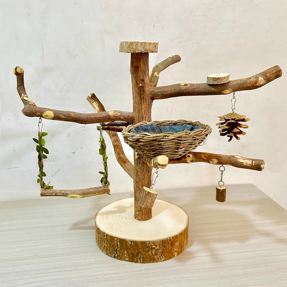 Parrot Station Stand Tree Branch Bird Floor-to-ceiling Training Log  Pole Platform Swing Cage