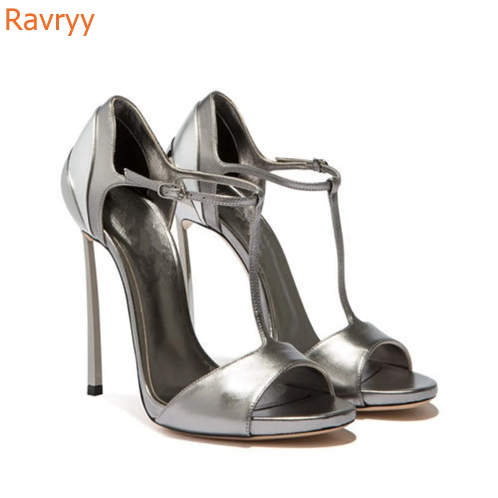 Silver Stiletto Heel T-Strap Sandals Sequined Cloth Cover Heel Open Toe High Heels 2025 summer fashion Sandals