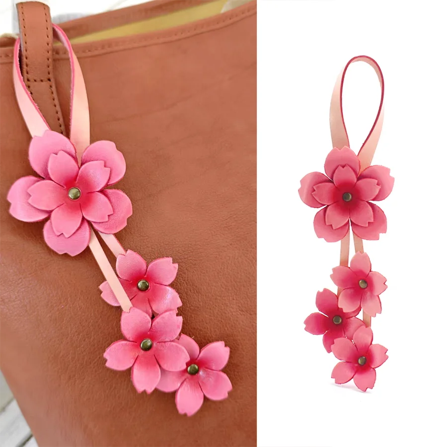 

Flower Shaped Bag Charm Colorful Cow Leather Flower Bags Pendant High-end Keychain Hand Rope Gift Home Decoration Bag Accessorie