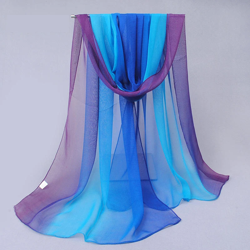 Farbverlauf Simulation Seidenschal Damen Chiffon Hijab Schals Lange Gaze Leichter Halstuch Georgette Schal Hijab – Detail 5
