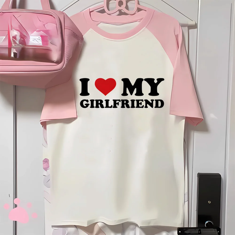 i Love My Boyfriend i Love My Girlfriend tshirt female anime kawaii Comfortable Gothic 2000s Trendy Breathable Y2k University