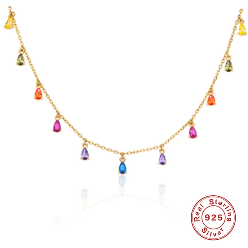 925 Sterling Silver Rainbow Zircon Pendant Necklace for Women