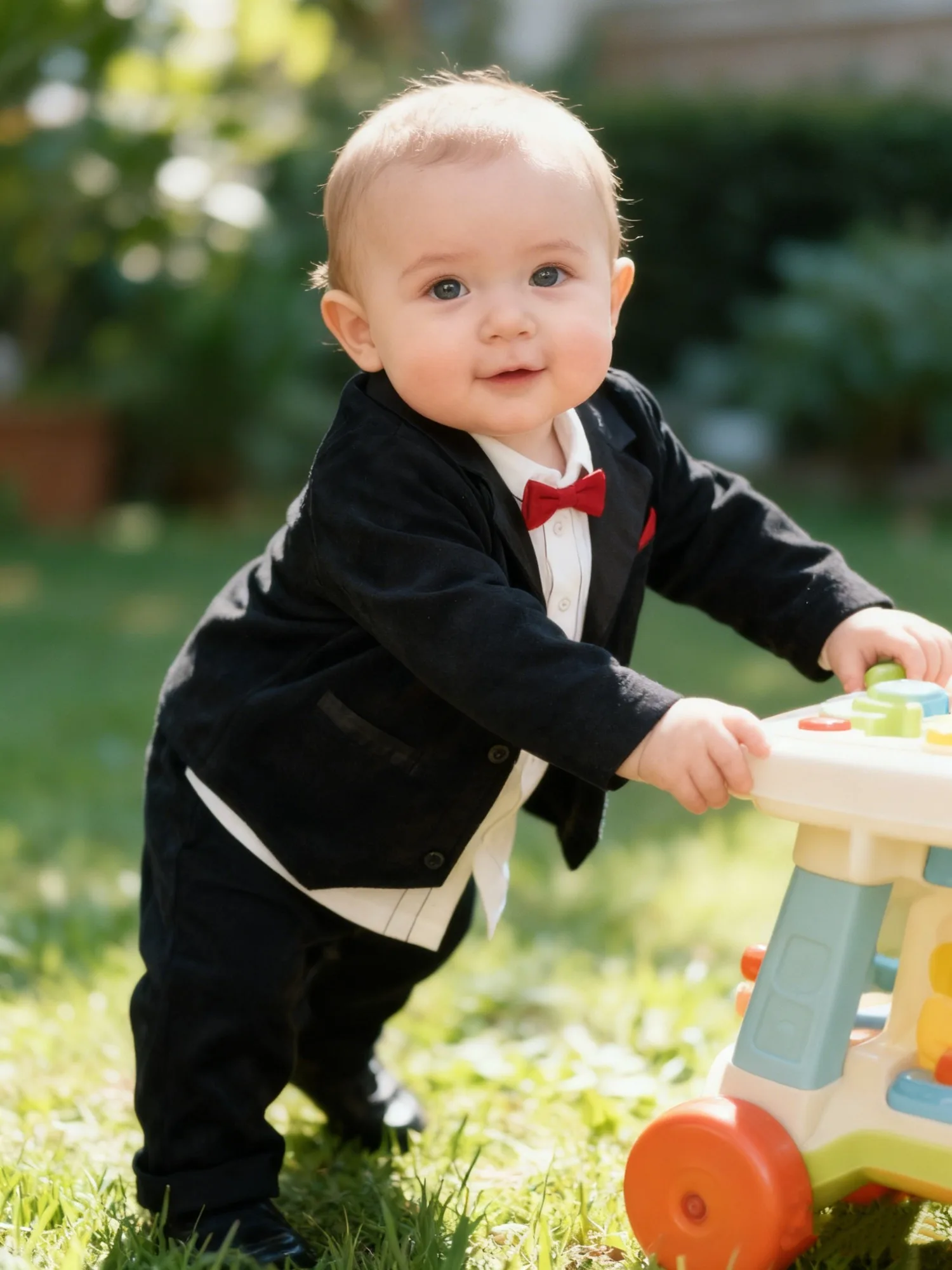 

Baby Boy Black Velvet Tuxedo Set - Bow Tie + Romper + Pants | Formal Photo Outfit