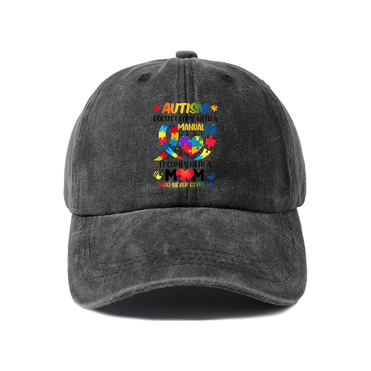 Retro Autism Manual Who Never Gives Up Baseball Cap, Vintage Washed Adjustable Unisex Dad Hat, Casual Gift
