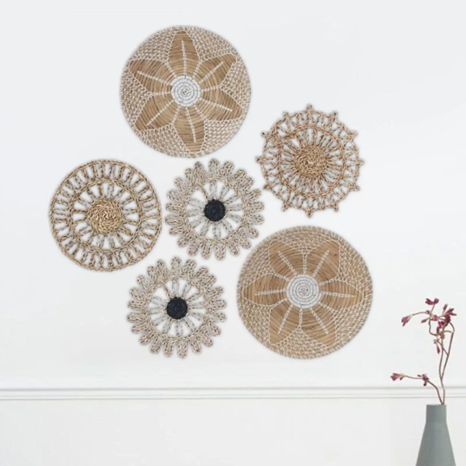 

6Pcs Wall Decor Set Seagrass Woven Decorative Unique Wall Hanging Wall Ornaments for Hallway Tea Room Living Room Hotel Bedroom