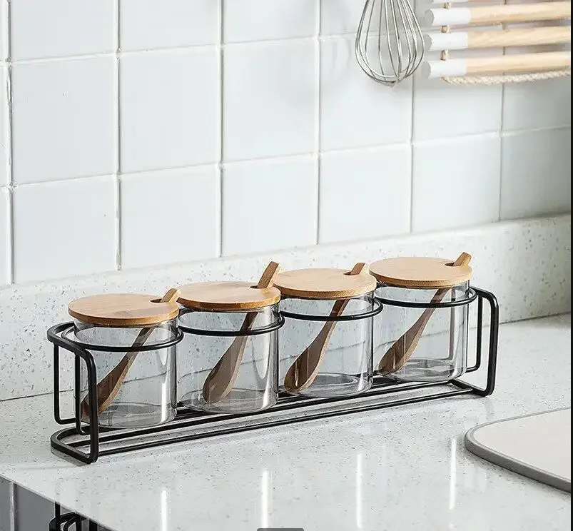 

Nordic Style Household Seasoning Jar Set Transparent Glass Simple Kitchen Sugar Salt Pepper Container